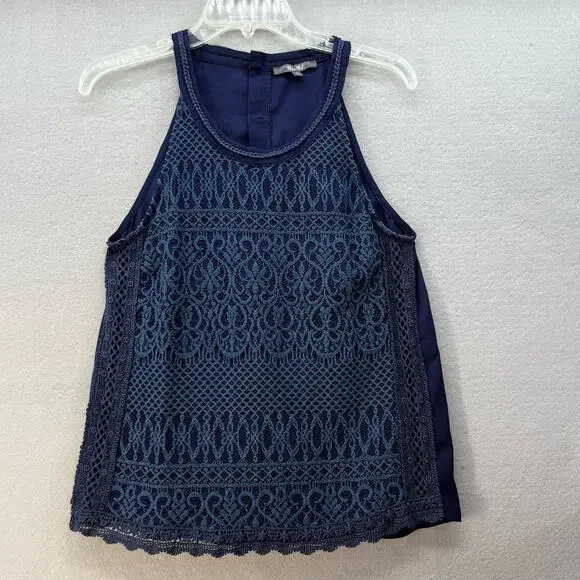 Miss Me Tank Top Women's Size Small Teal Blue Crochet Button Up Back Western - Picture 1 of 9